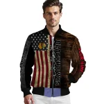 customized chicago blackhawks flag wood brown bomber jacket best selling