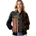 customized chicago blackhawks flag wood brown bomber jacket best selling