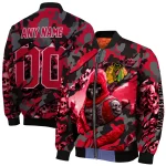 customized chicago blackhawks skull horde red bomber jacket best selling