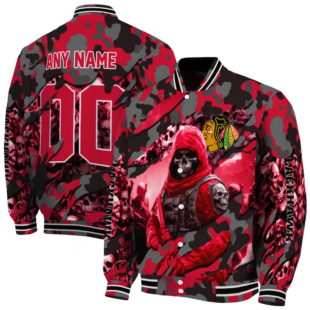 customized chicago blackhawks skull horde red varsity jacket fashion forward customized chicago blackhawks skull horde red varsity jacket fashion forward