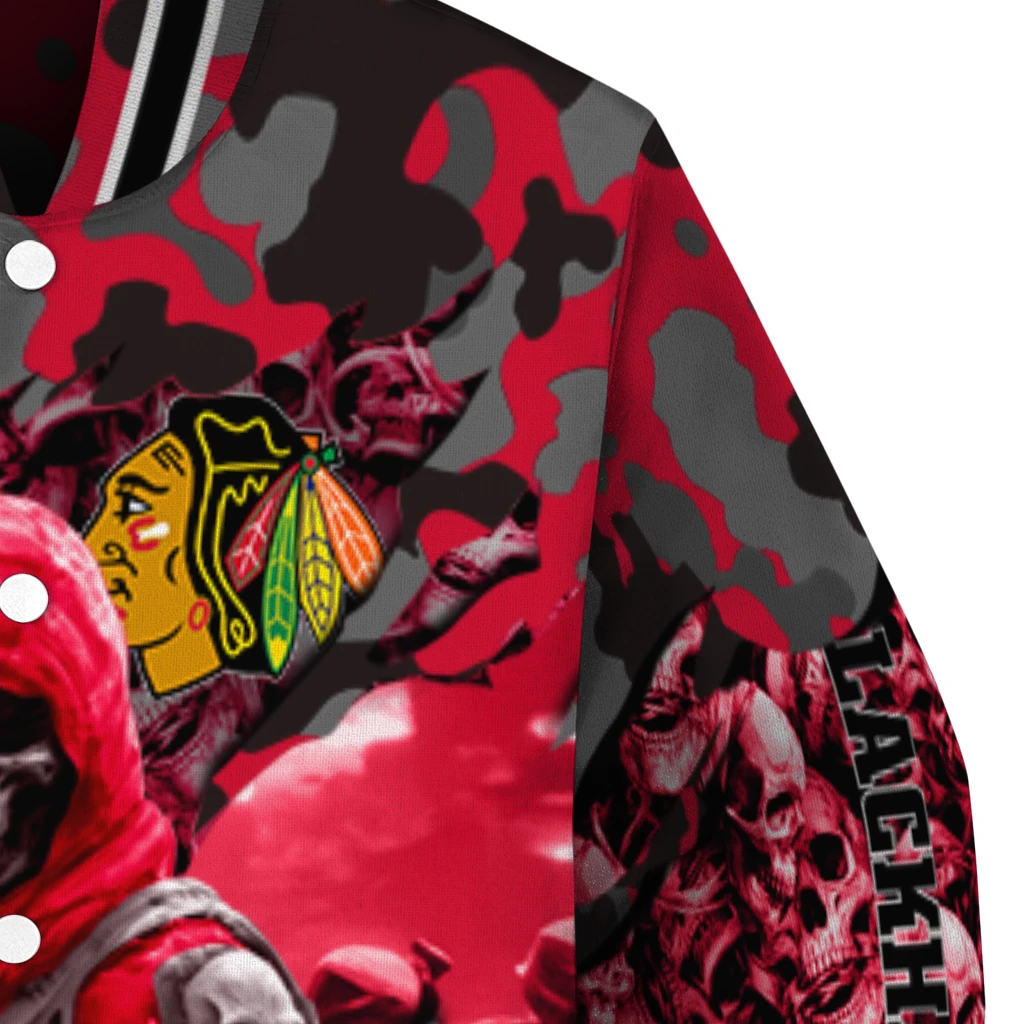 customized chicago blackhawks skull horde red varsity jacket premium grade customized chicago blackhawks skull horde red varsity jacket premium grade