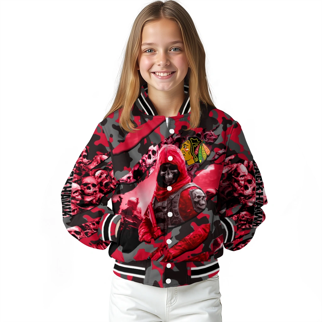 customized chicago blackhawks skull horde red varsity jacket top rated customized chicago blackhawks skull horde red varsity jacket top rated