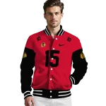 customized chicago blackhawks team patch red varsity jacket best selling