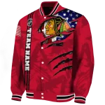 customized chicago blackhawks usa flag rips red varsity jacket best selling