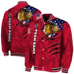 customized chicago blackhawks usa flag rips red varsity jacket best selling