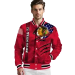 customized chicago blackhawks usa flag rips red varsity jacket best selling