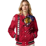 customized chicago blackhawks usa flag rips red varsity jacket best selling