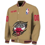 customized chicago bulls claw opening beige varsity jacket best selling