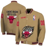 customized chicago bulls claw opening beige varsity jacket best selling