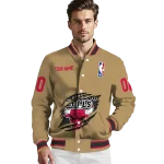 customized chicago bulls claw opening beige varsity jacket best selling