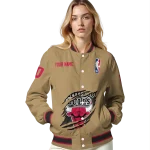 customized chicago bulls claw opening beige varsity jacket best selling