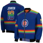 customized chicago cubs rainbow jersey number blue bomber jacket best selling