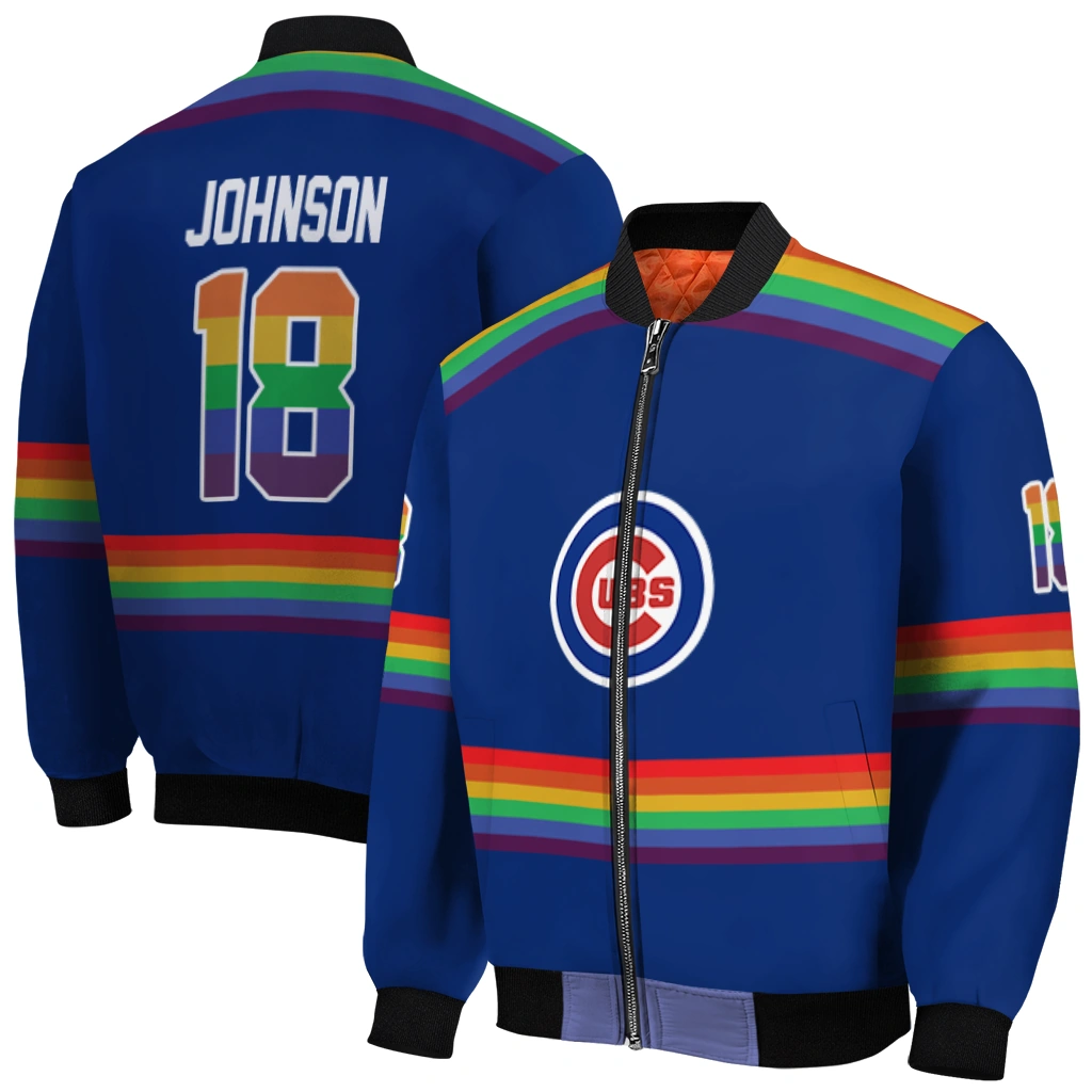 customized chicago cubs rainbow jersey number blue bomber jacket best selling customized chicago cubs rainbow jersey number blue bomber jacket best selling