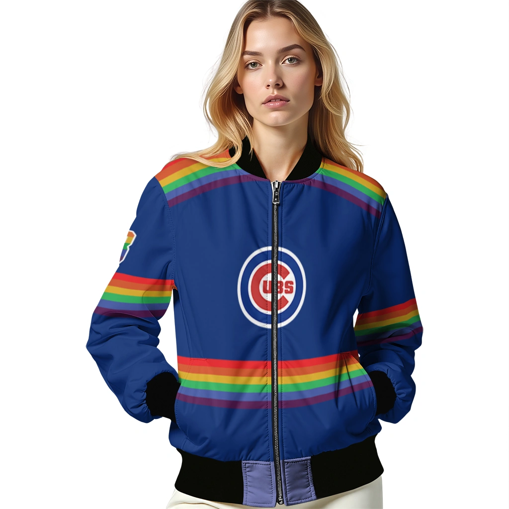 customized chicago cubs rainbow jersey number blue bomber jacket latest model customized chicago cubs rainbow jersey number blue bomber jacket latest model