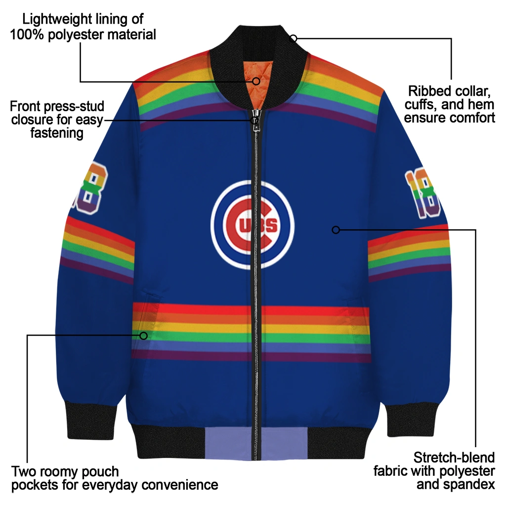 customized chicago cubs rainbow jersey number blue bomber jacket new arrival customized chicago cubs rainbow jersey number blue bomber jacket new arrival