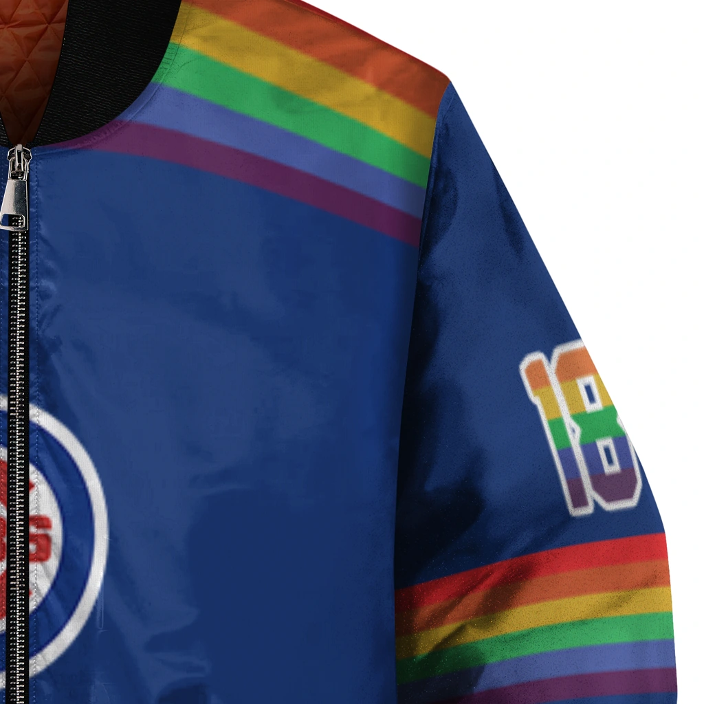 customized chicago cubs rainbow jersey number blue bomber jacket premium grade customized chicago cubs rainbow jersey number blue bomber jacket premium grade