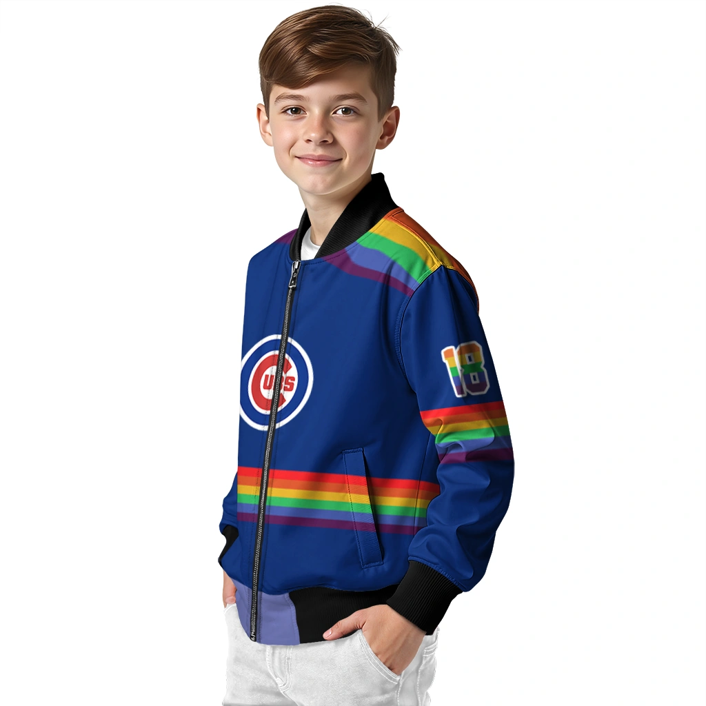 customized chicago cubs rainbow jersey number blue bomber jacket trendy customized chicago cubs rainbow jersey number blue bomber jacket trendy