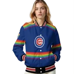 customized chicago cubs rainbow jersey number blue varsity jacket best selling