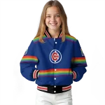customized chicago cubs rainbow jersey number blue varsity jacket best selling