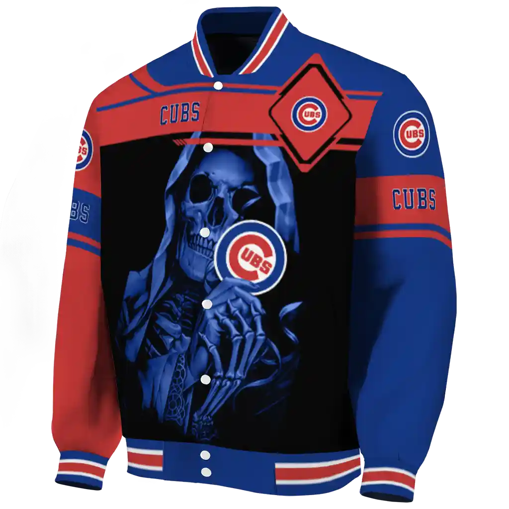 customized chicago cubs reaper hands blue black varsity jacket best selling customized chicago cubs reaper hands blue black varsity jacket best selling