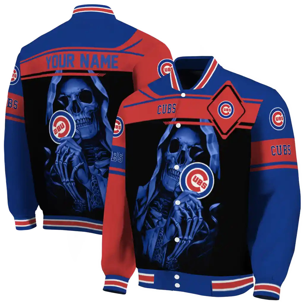 customized chicago cubs reaper hands blue black varsity jacket fashion forward customized chicago cubs reaper hands blue black varsity jacket fashion forward