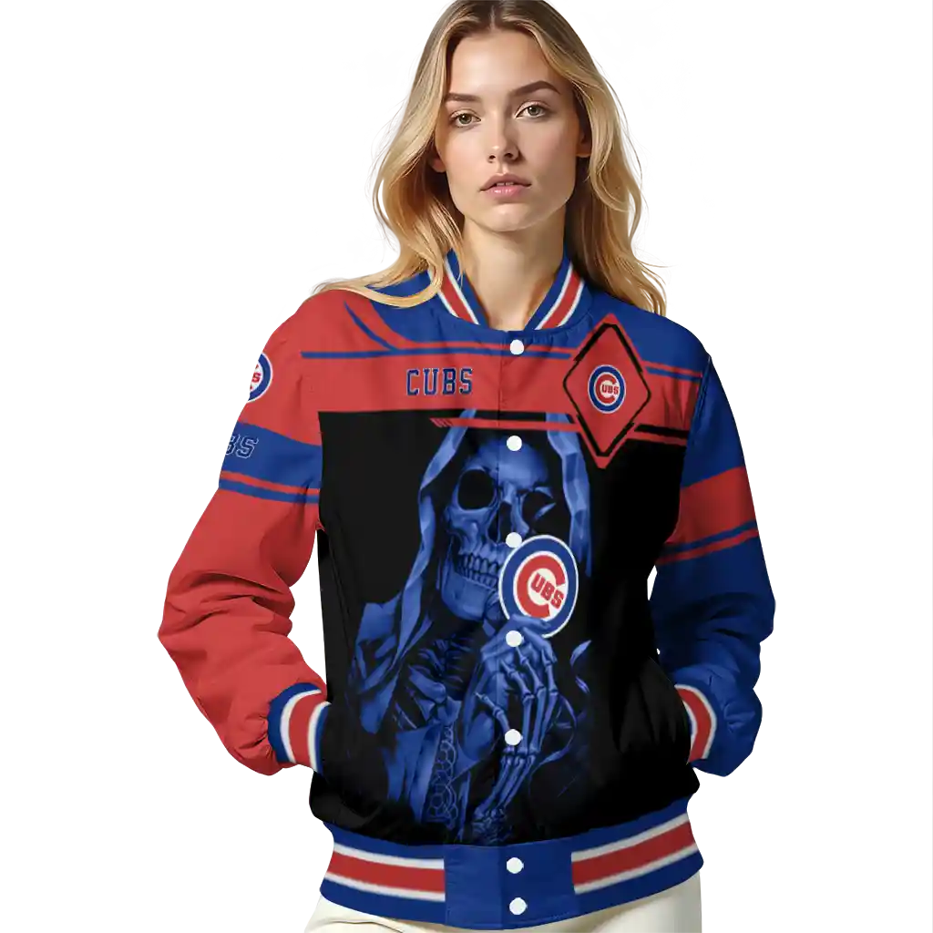 customized chicago cubs reaper hands blue black varsity jacket latest model customized chicago cubs reaper hands blue black varsity jacket latest model