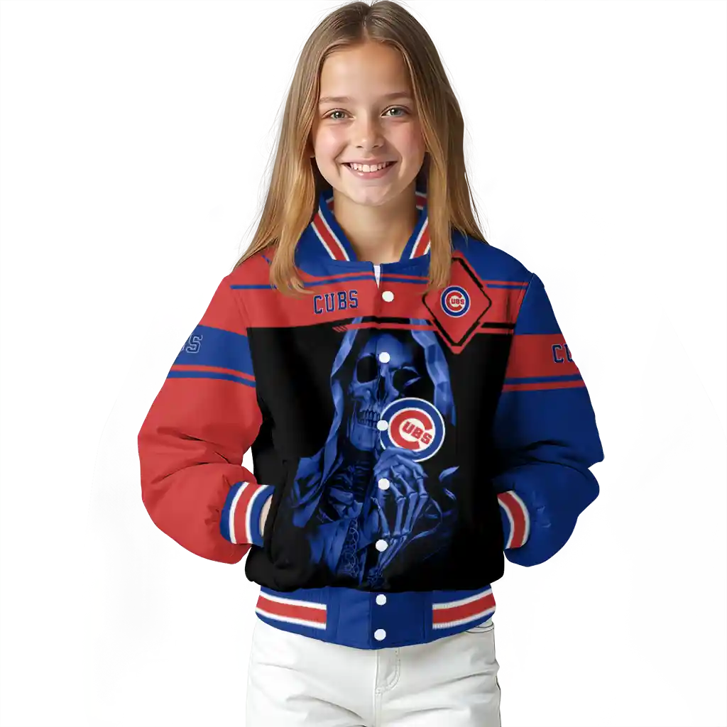 customized chicago cubs reaper hands blue black varsity jacket top rated customized chicago cubs reaper hands blue black varsity jacket top rated