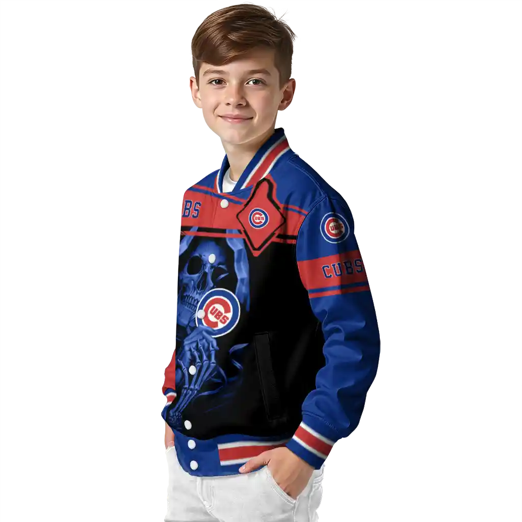 customized chicago cubs reaper hands blue black varsity jacket trendy customized chicago cubs reaper hands blue black varsity jacket trendy