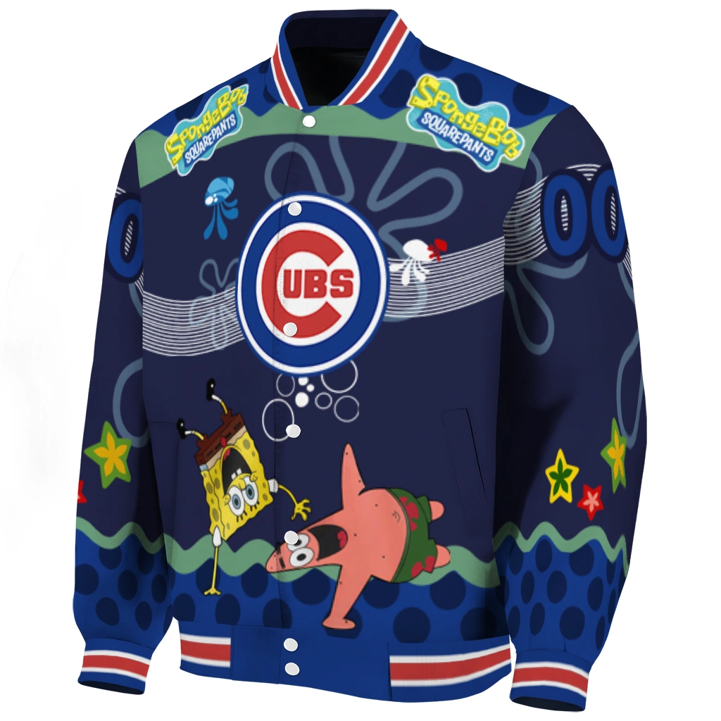 customized chicago cubs spongebob playtime blue varsity jacket best selling customized chicago cubs spongebob playtime blue varsity jacket best selling