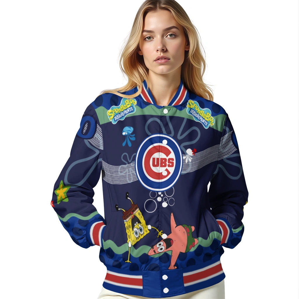 customized chicago cubs spongebob playtime blue varsity jacket latest model customized chicago cubs spongebob playtime blue varsity jacket latest model