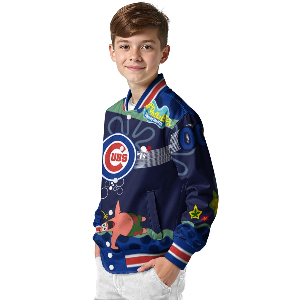 customized chicago cubs spongebob playtime blue varsity jacket trendy customized chicago cubs spongebob playtime blue varsity jacket trendy