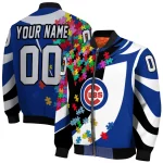 customized chicago cubs stars and stripes slashes blue bomber jacket best selling