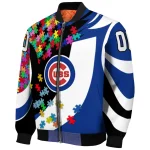 customized chicago cubs stars and stripes slashes blue bomber jacket best selling