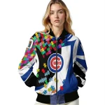 customized chicago cubs stars and stripes slashes blue bomber jacket best selling