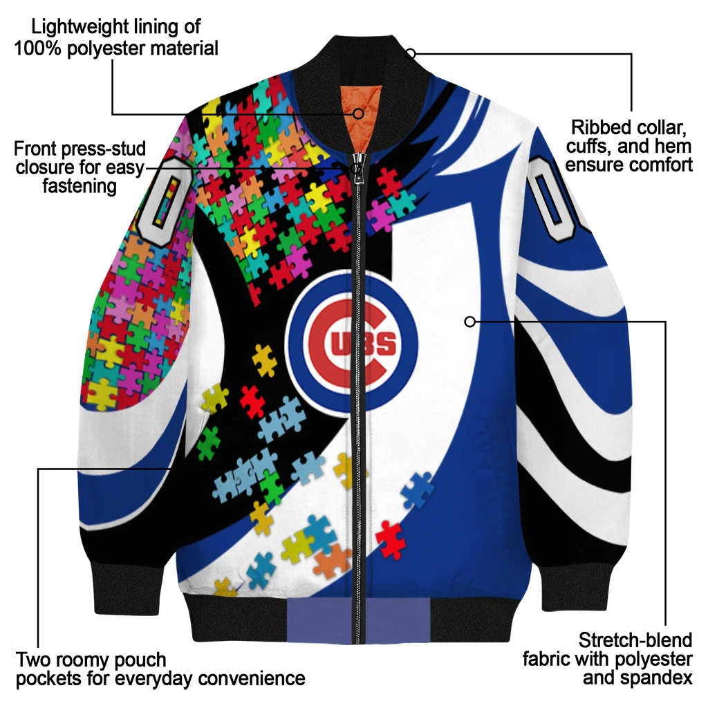 customized chicago cubs stars and stripes slashes blue bomber jacket new arrival customized chicago cubs stars and stripes slashes blue bomber jacket new arrival