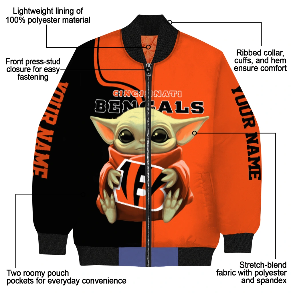 customized cincinnati bengals adorable yoda orange black bomber jacket new arrival customized cincinnati bengals adorable yoda orange black bomber jacket new arrival