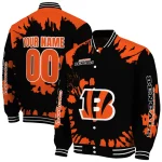 customized cincinnati bengals burst splatter orange varsity jacket best selling