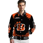 customized cincinnati bengals burst splatter orange varsity jacket best selling