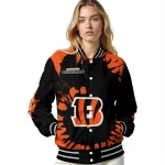 customized cincinnati bengals burst splatter orange varsity jacket best selling