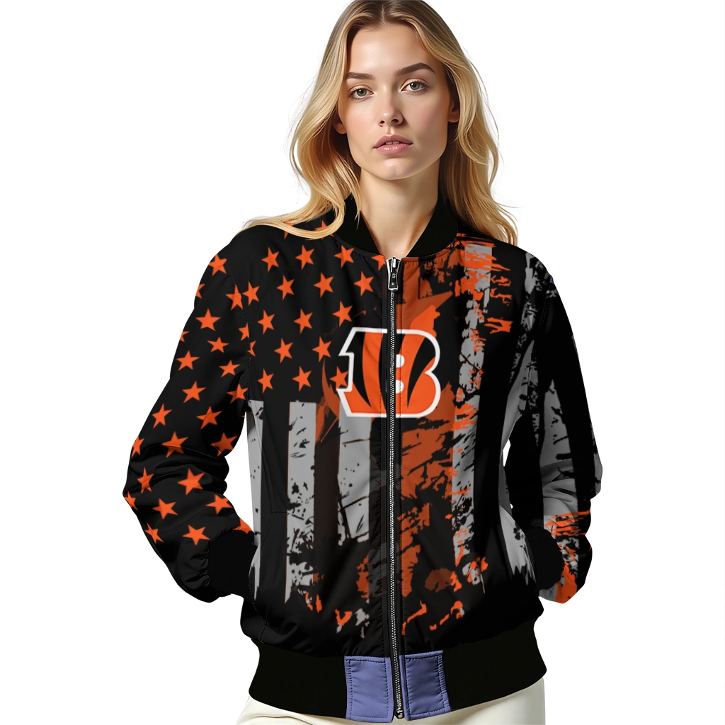 customized cincinnati bengals star stripes orange black bomber jacket latest model customized cincinnati bengals star stripes orange black bomber jacket latest model