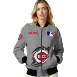 customized cincinnati reds claw rend grey bomber jacket best selling
