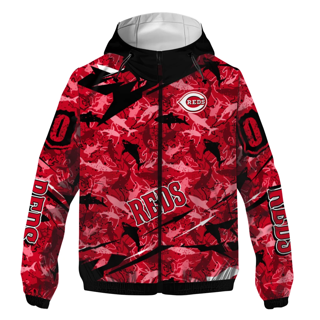 customized cincinnati reds shark art red windbreaker jacket best selling customized cincinnati reds shark art red windbreaker jacket best selling