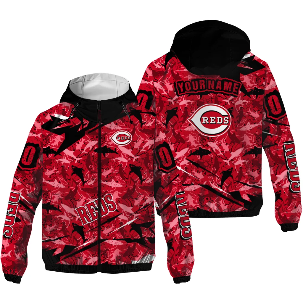 customized cincinnati reds shark art red windbreaker jacket high quality customized cincinnati reds shark art red windbreaker jacket high quality