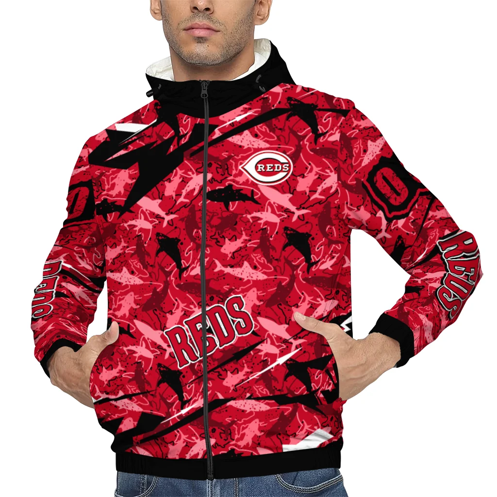 customized cincinnati reds shark art red windbreaker jacket top rated customized cincinnati reds shark art red windbreaker jacket top rated