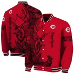 customized cincinnati reds tribal deer art red varsity jacket best selling