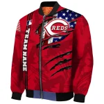 customized cincinnati reds us flag claws red bomber jacket best selling