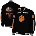 customized clemson tigers american flag skull black varsity jacket best selling
