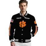 customized clemson tigers american flag skull black varsity jacket best selling