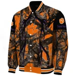 customized clemson tigers antlers motif orange black varsity jacket best selling