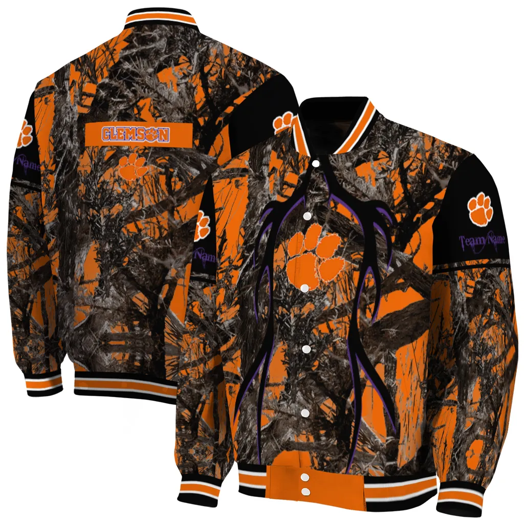 customized clemson tigers antlers motif orange black varsity jacket fashion forward customized clemson tigers antlers motif orange black varsity jacket fashion forward